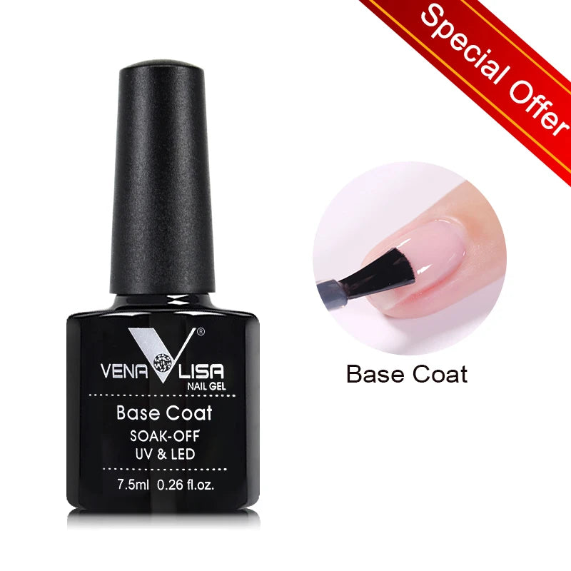 Top coat, base coat, y primer, secado a luz UV, gel VENALISA 7.5ml.