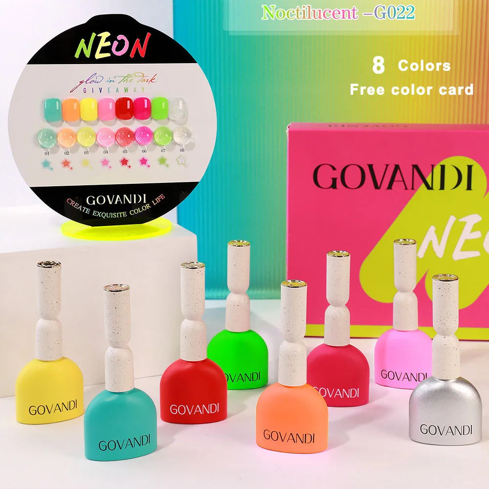 GOVANDI set de 8 colores de esmalte efecto neón con secado UV