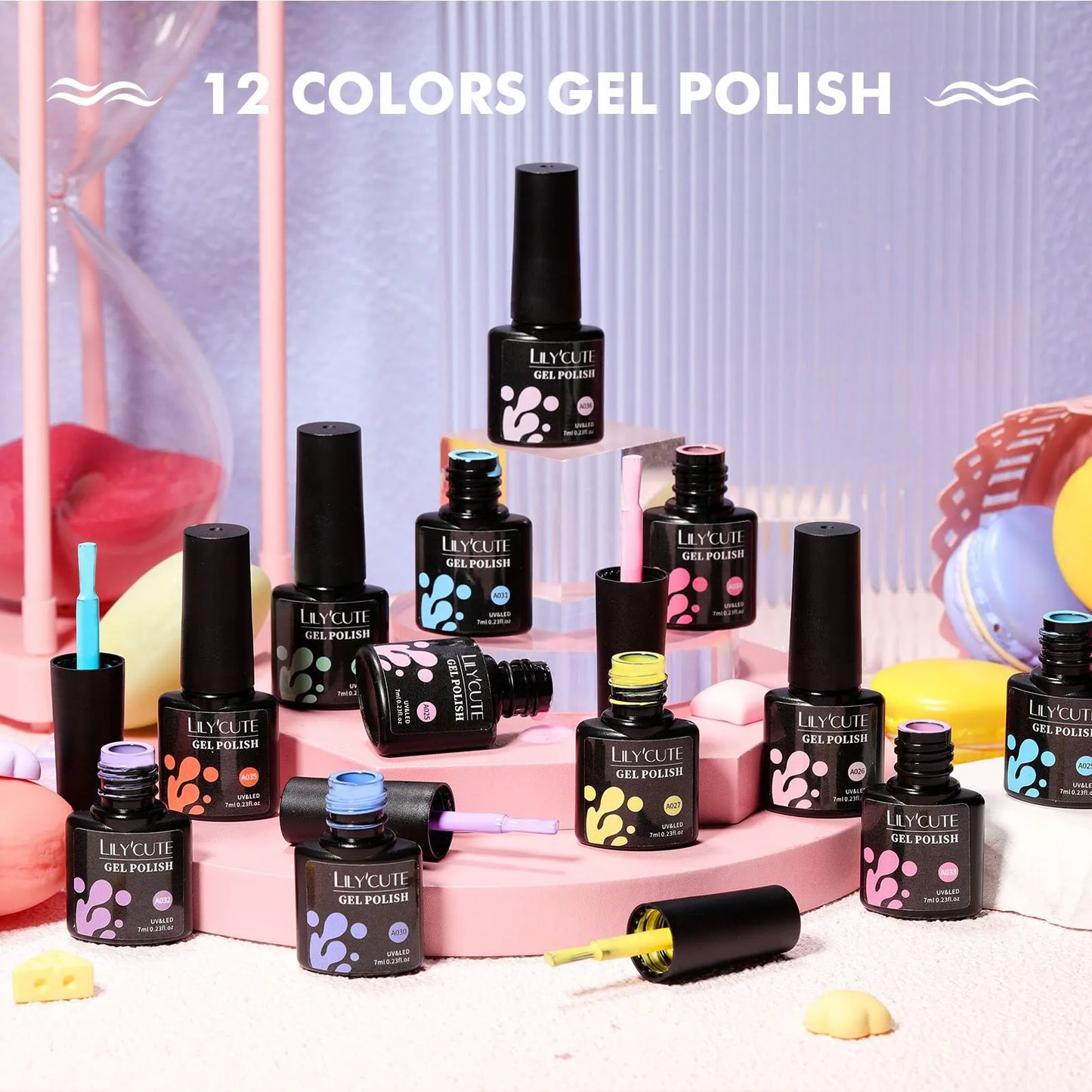 LILYCUTE Set de 12 Esmaltes Gel 7M, UV.