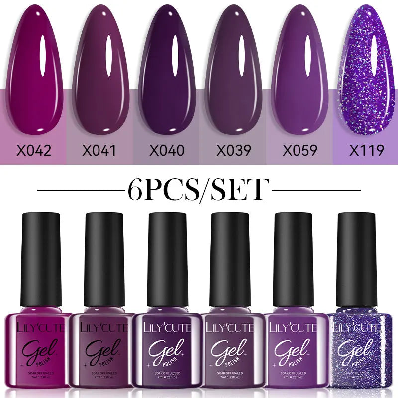 LILYCUTE Set de 6 Esmaltes gel UV de Uñas.