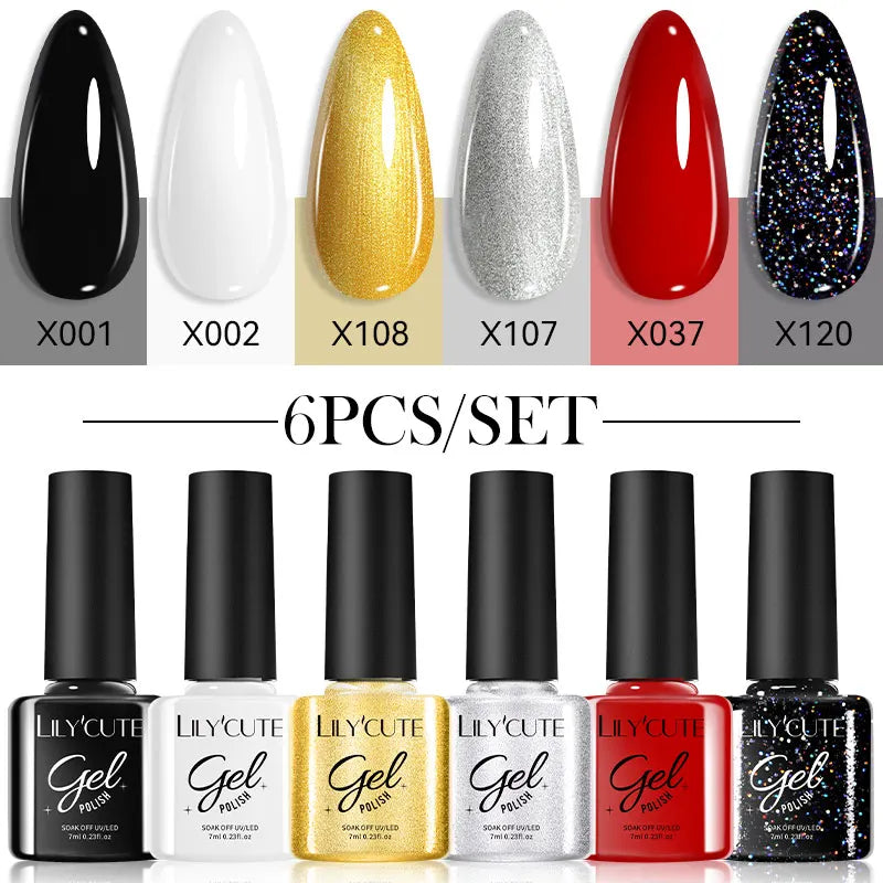 LILYCUTE Set de 6 Esmaltes gel UV de Uñas.