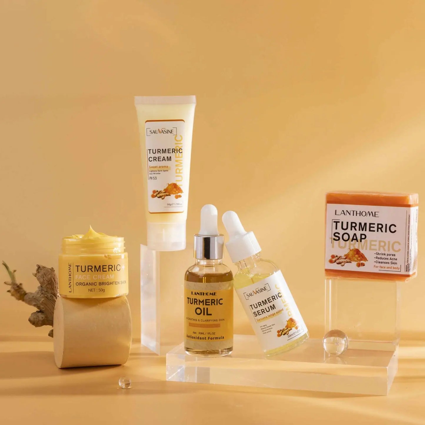 Set de Crema, Aceite, Serum y Jabón de cúrcuma Sauvasine