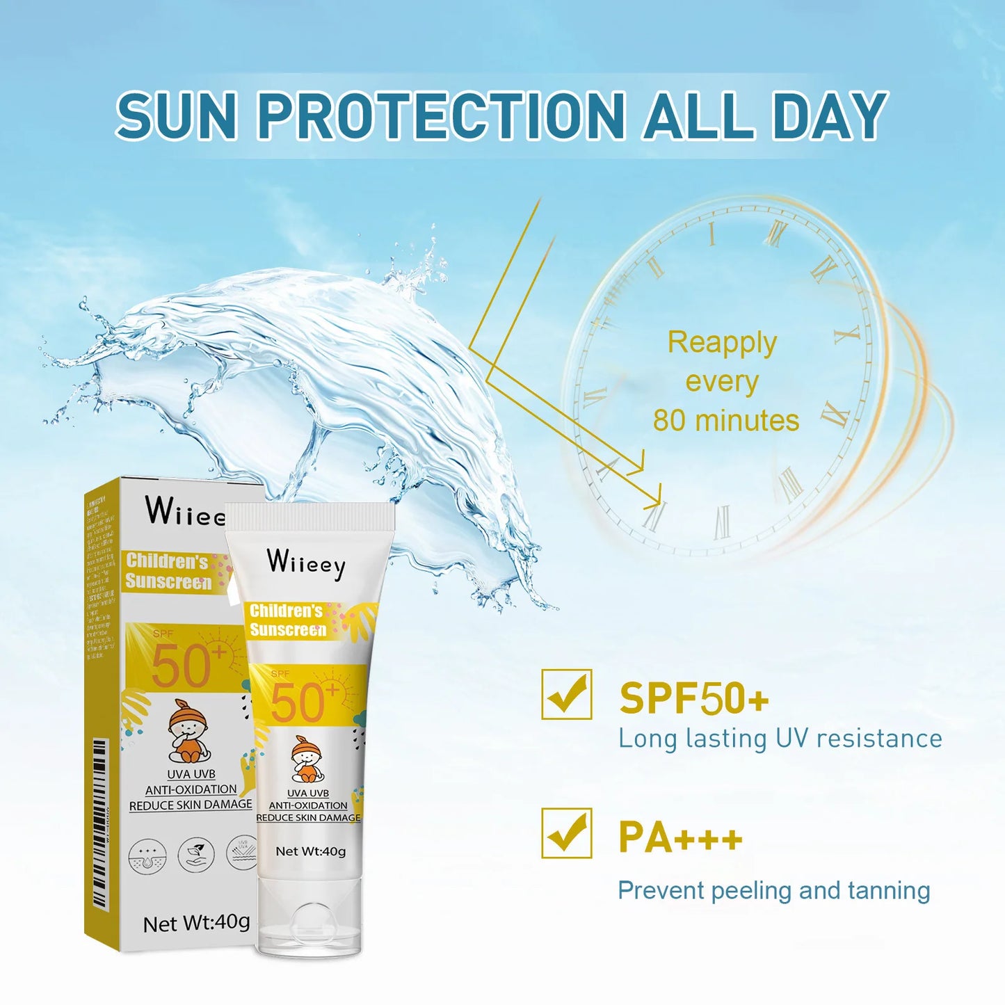 Protector Solar infantil Wiieey con Extractos de Plantas Naturales, SPF50+