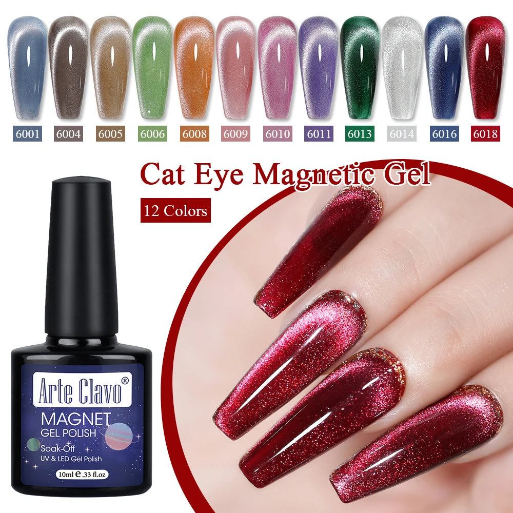 12 Metallic Cat's Eye Gel Polish Nail Art