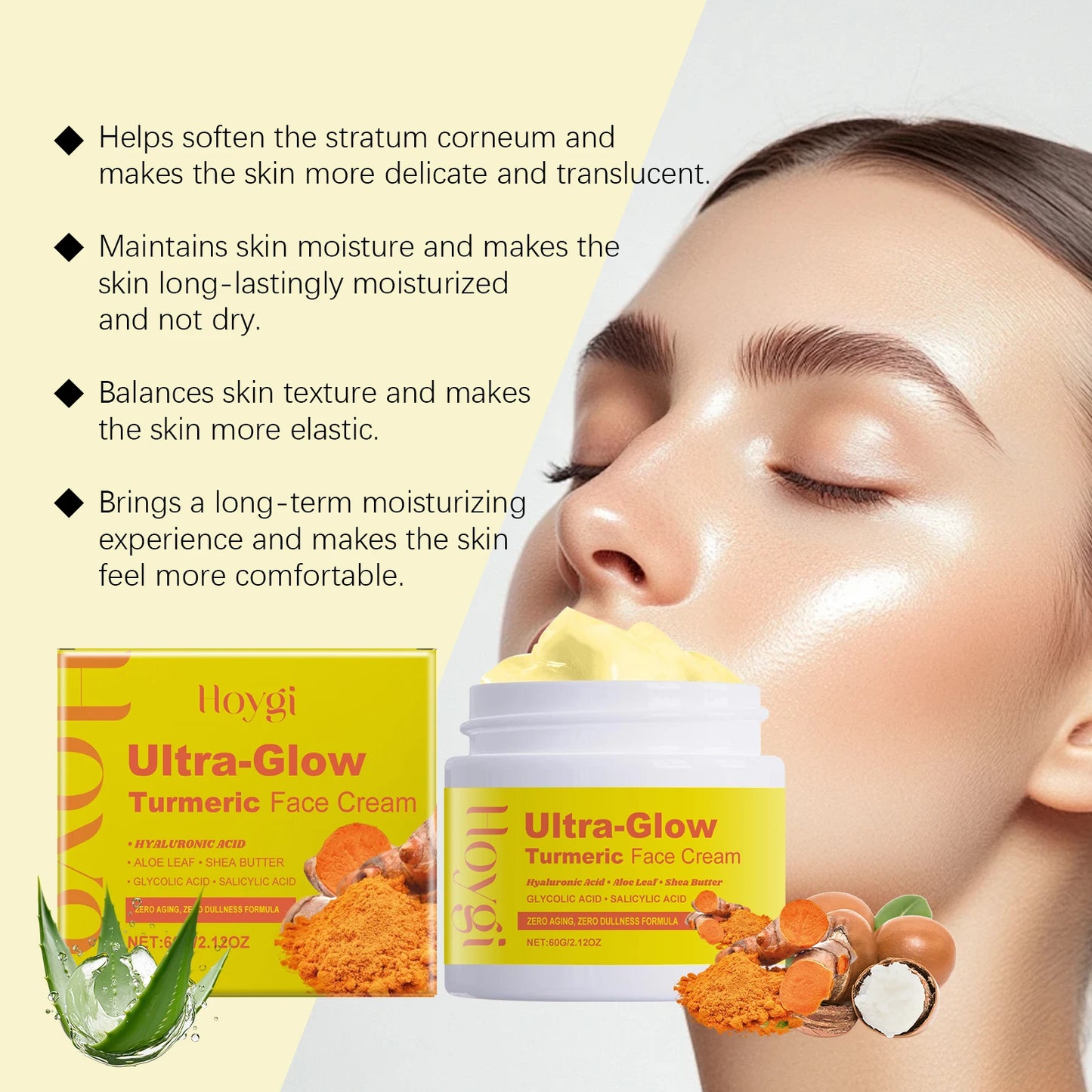Crema facial ultra brillante de cúrcuma Hoygi