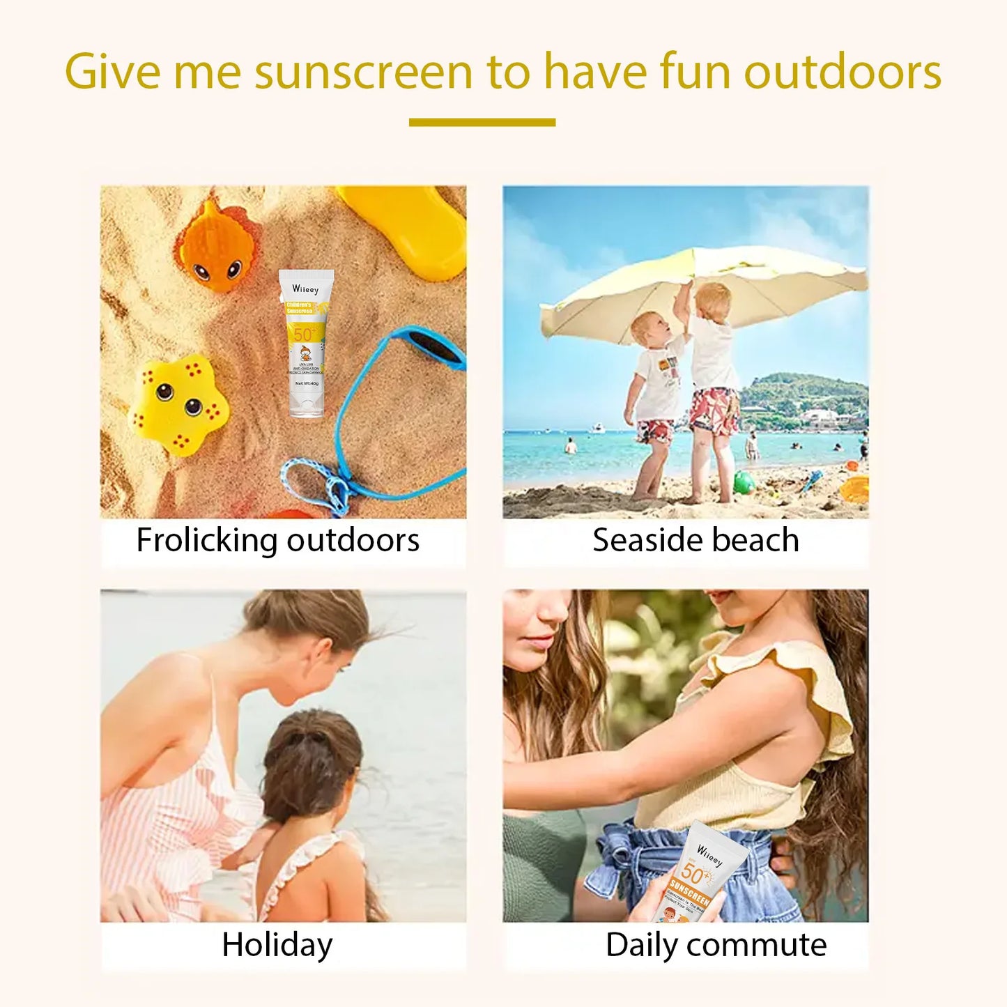 Protector Solar infantil Wiieey con Extractos de Plantas Naturales, SPF50+
