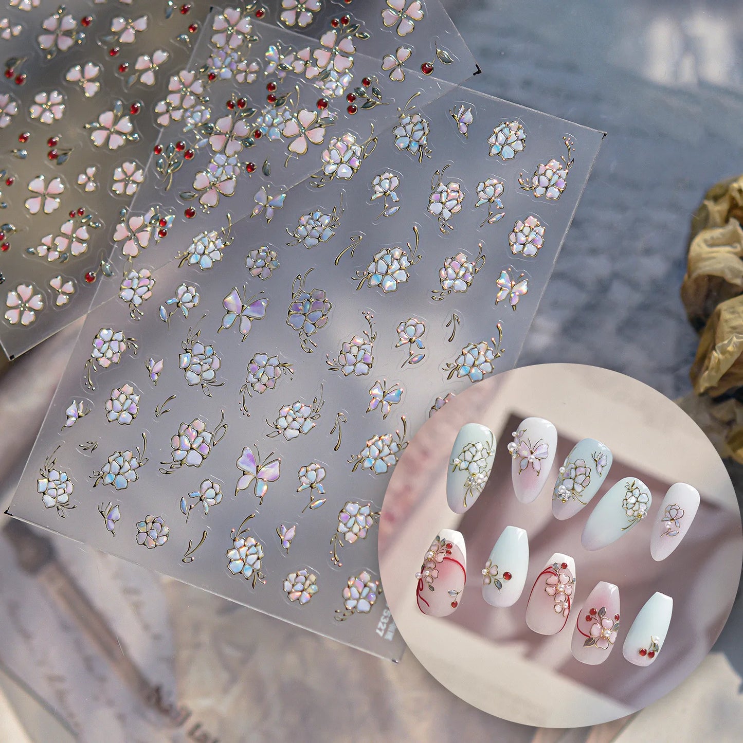 Calcomanías de flores de peonía para la uñas