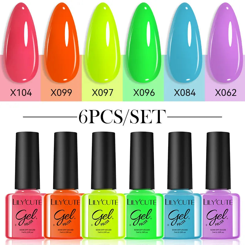 LILYCUTE Set de 6 Esmaltes gel UV de Uñas.