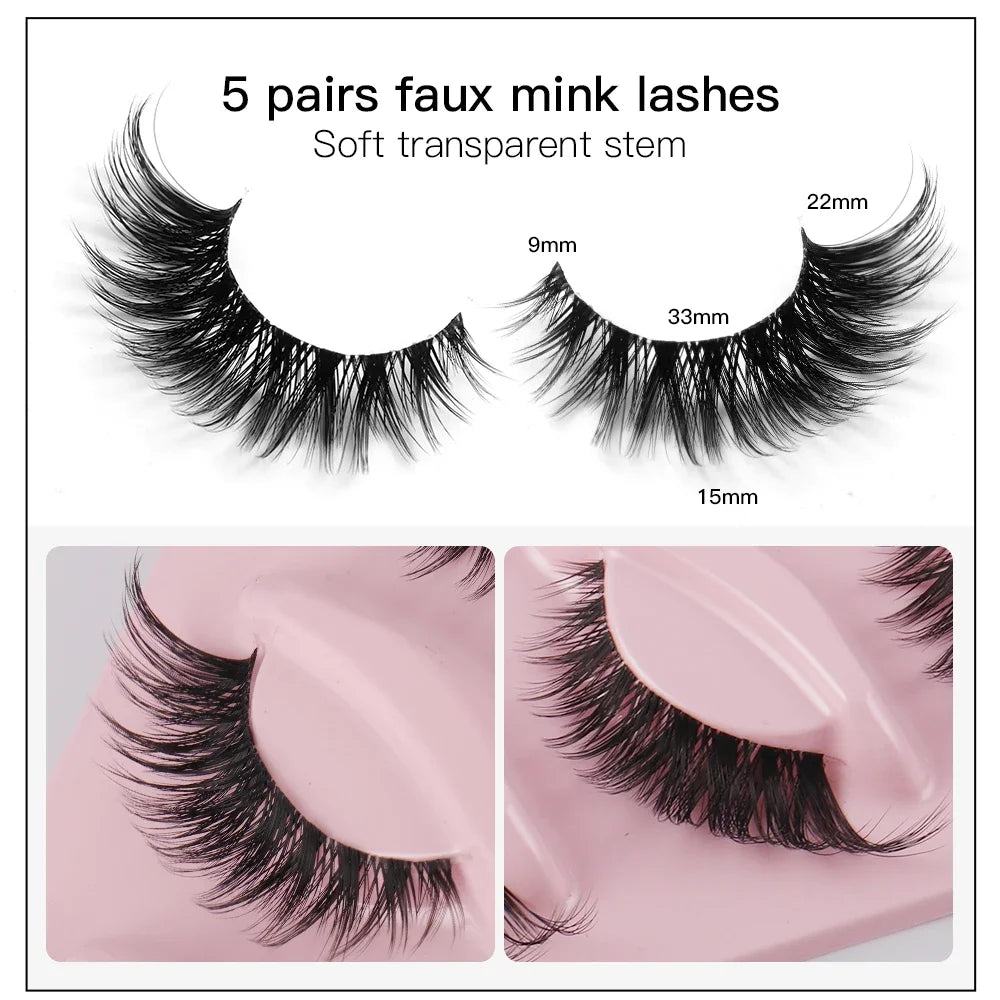 Set de 5 Pares de Pestañas Efecto Cat Eye.