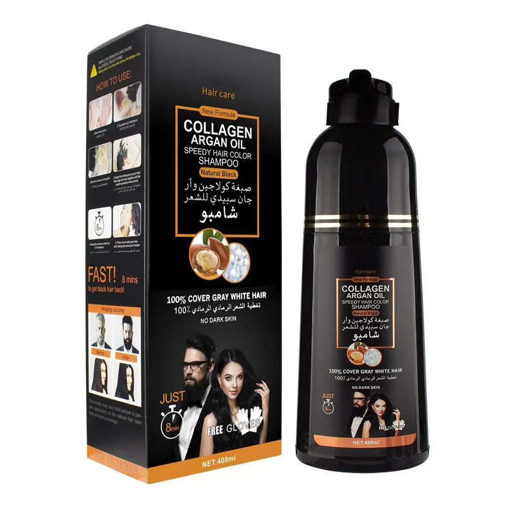 HAIR CARE Champú de aceite de argán y colágeno para un color de cabello negro natural.