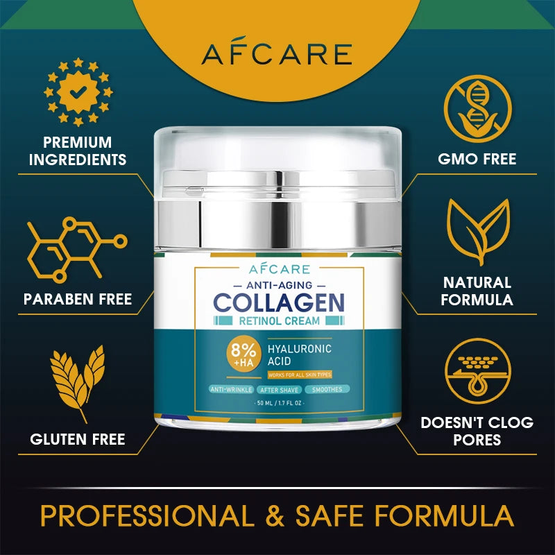 Crema Facial con Ácido Hialurónico 8% y Retinol.