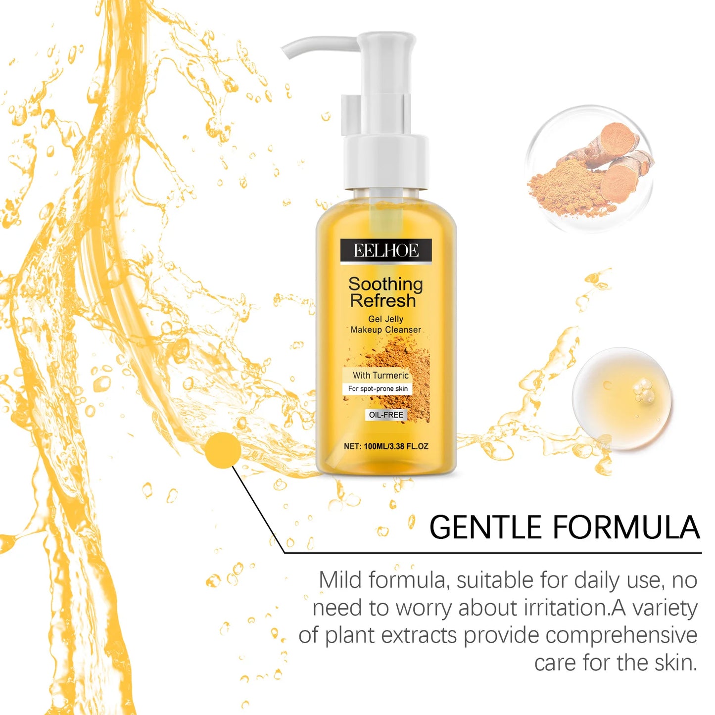 Gel de cúrcuma, desmaquillante y refrescante para una piel sin imperfecciones.