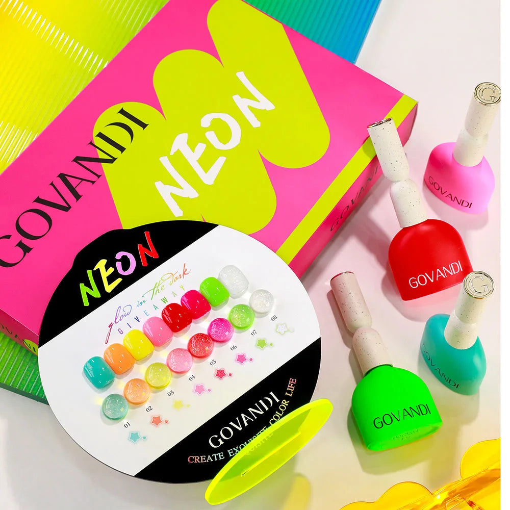 GOVANDI set de 8 colores de esmalte efecto neón con secado UV