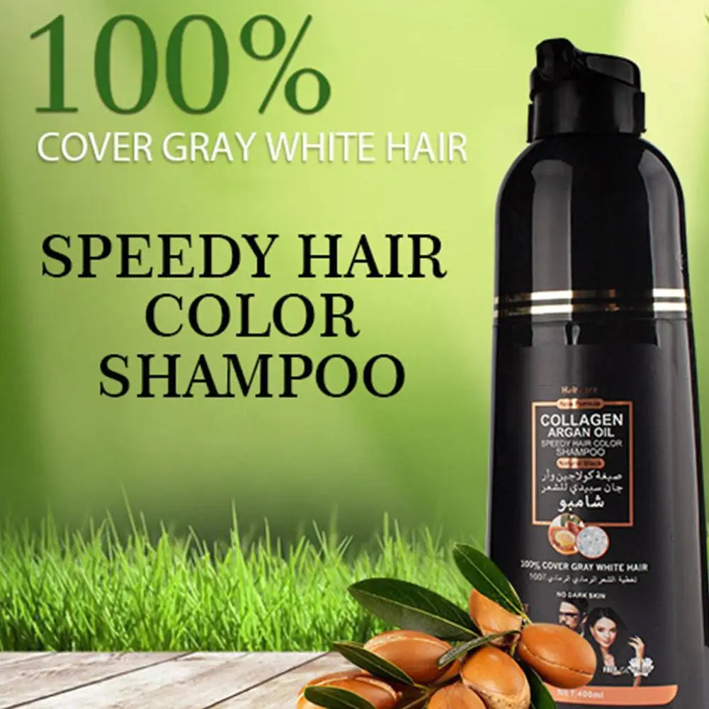HAIR CARE Champú de aceite de argán y colágeno para un color de cabello negro natural.