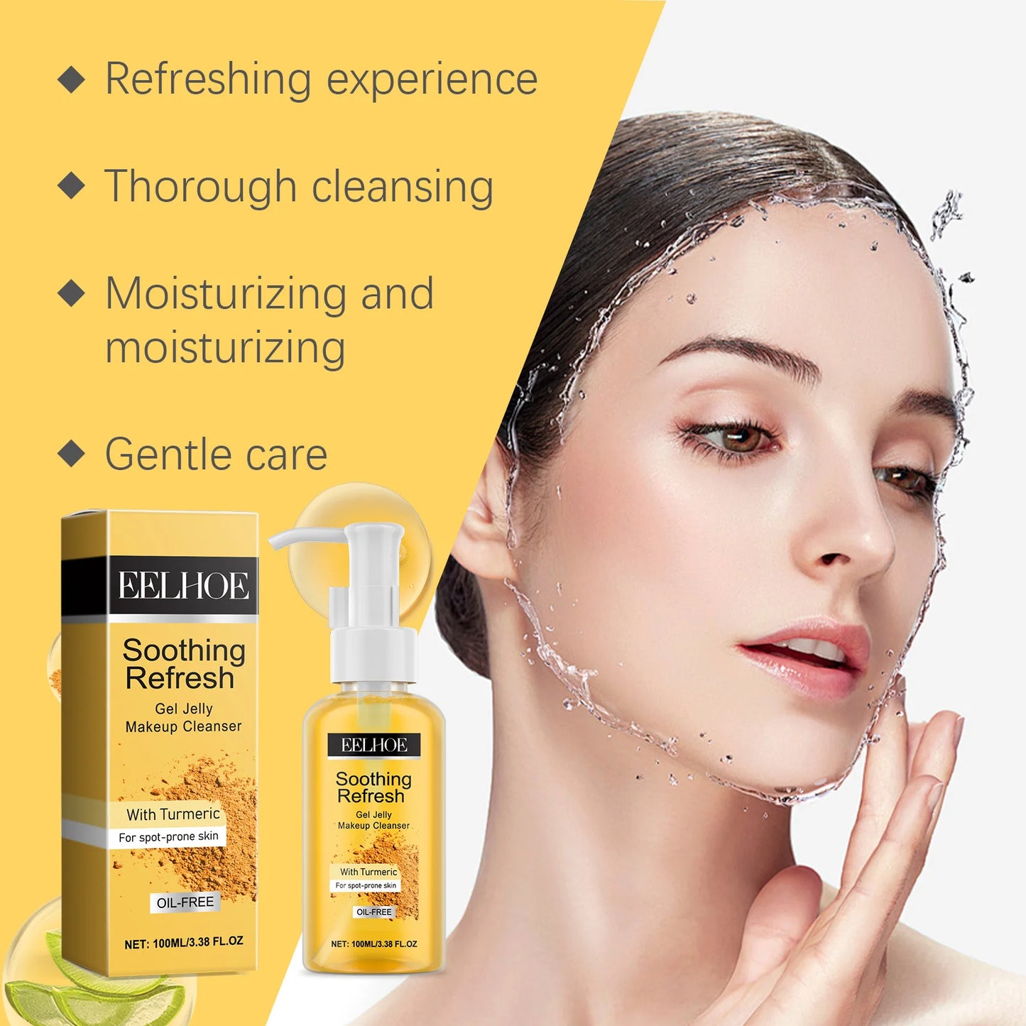 Gel de cúrcuma, desmaquillante y refrescante para una piel sin imperfecciones.