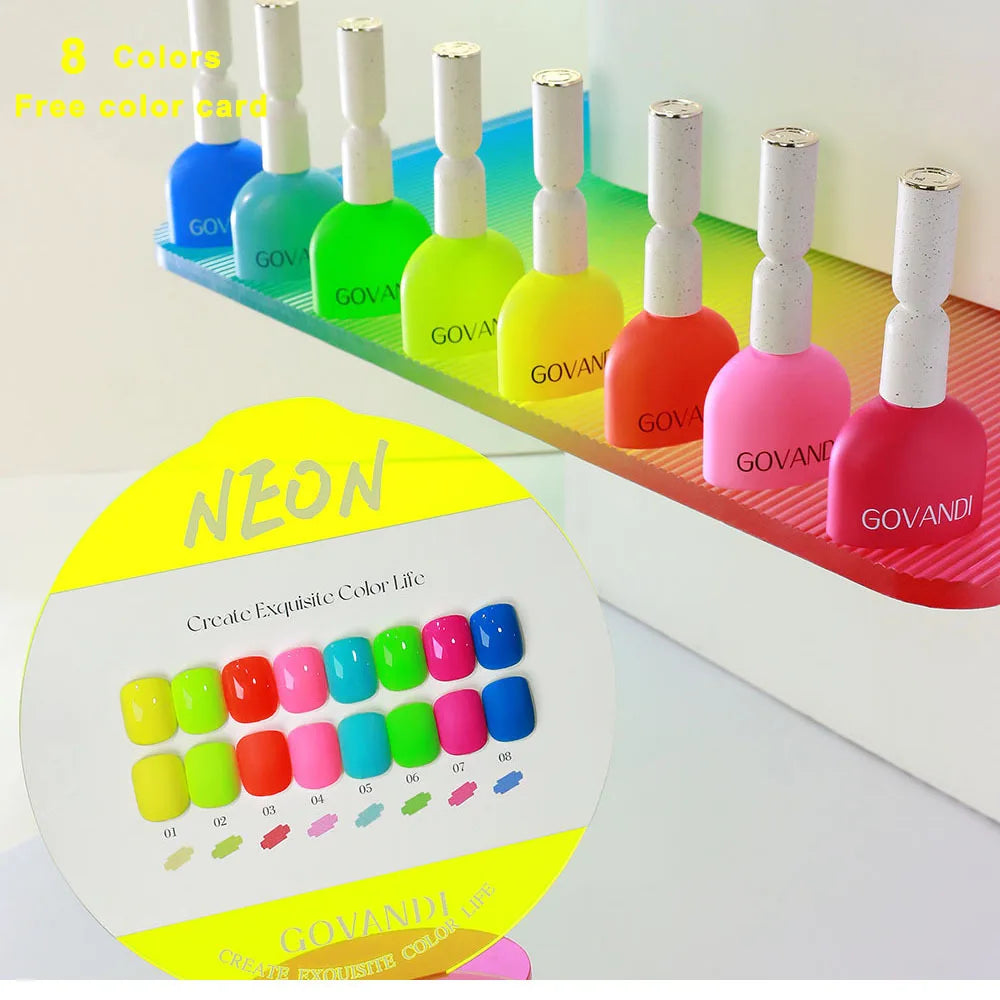GOVANDI set de 8 colores de esmalte efecto neón con secado UV