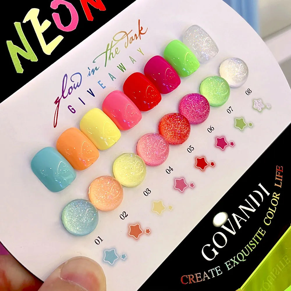 GOVANDI set de 8 colores de esmalte efecto neón con secado UV