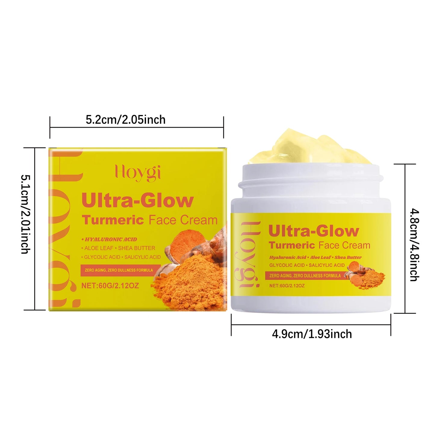 Crema facial ultra brillante de cúrcuma Hoygi