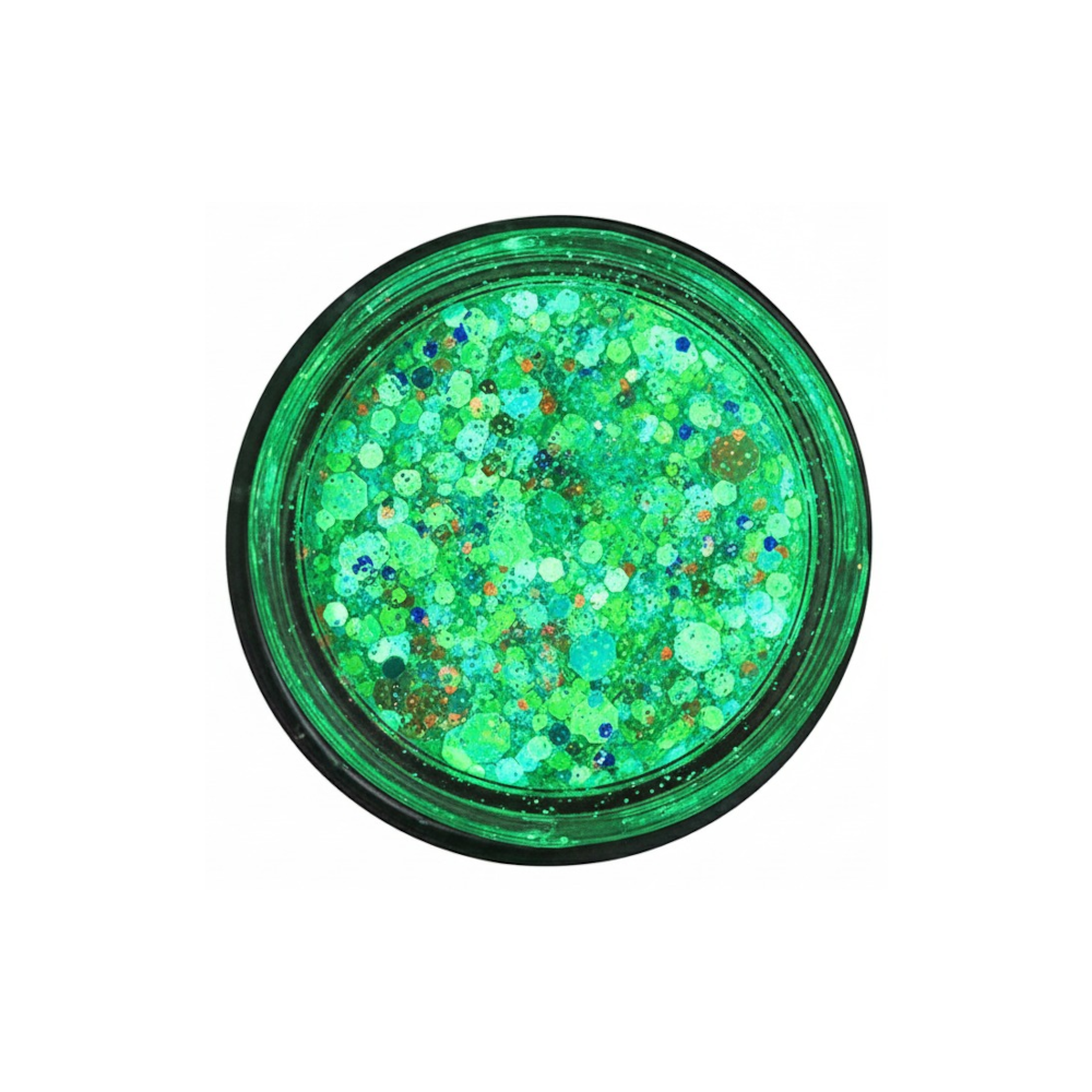 Set de 12 geles de purpurina luminosa y colores vibrantes.