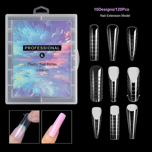 Set of 120 Transparent Nail Forms - Dual Forms for Gel Extension