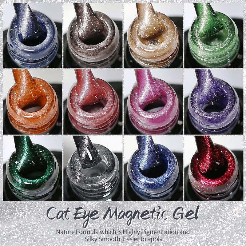 12 Metallic Cat's Eye Gel Polish Nail Art