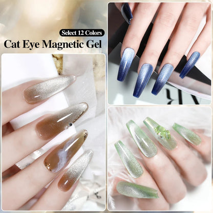 12 Metallic Cat's Eye Gel Polish Nail Art