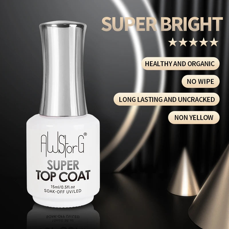 AWStorG Top Coat 15ML - No Wipe Long Lasting Shiny UV Gel