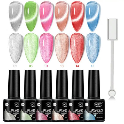 Sets de 6 esmaltes magnéticos VOKI 9D CAT EYE
