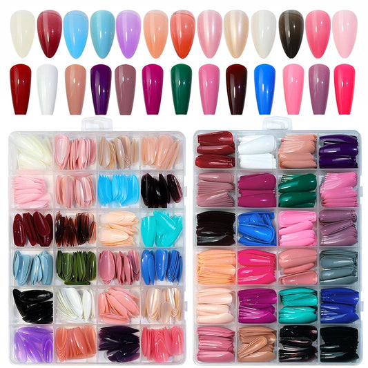 Set of 288/576 Acrylic False Nails - Assorted Colors in Ballet Shape