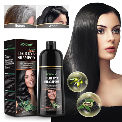 500ml Instant Black Dye Shampoo Black Brown Hair Coloring Natural Herbal Ginseng Hair Repair Shampoo Gray White Hair Dyed Black