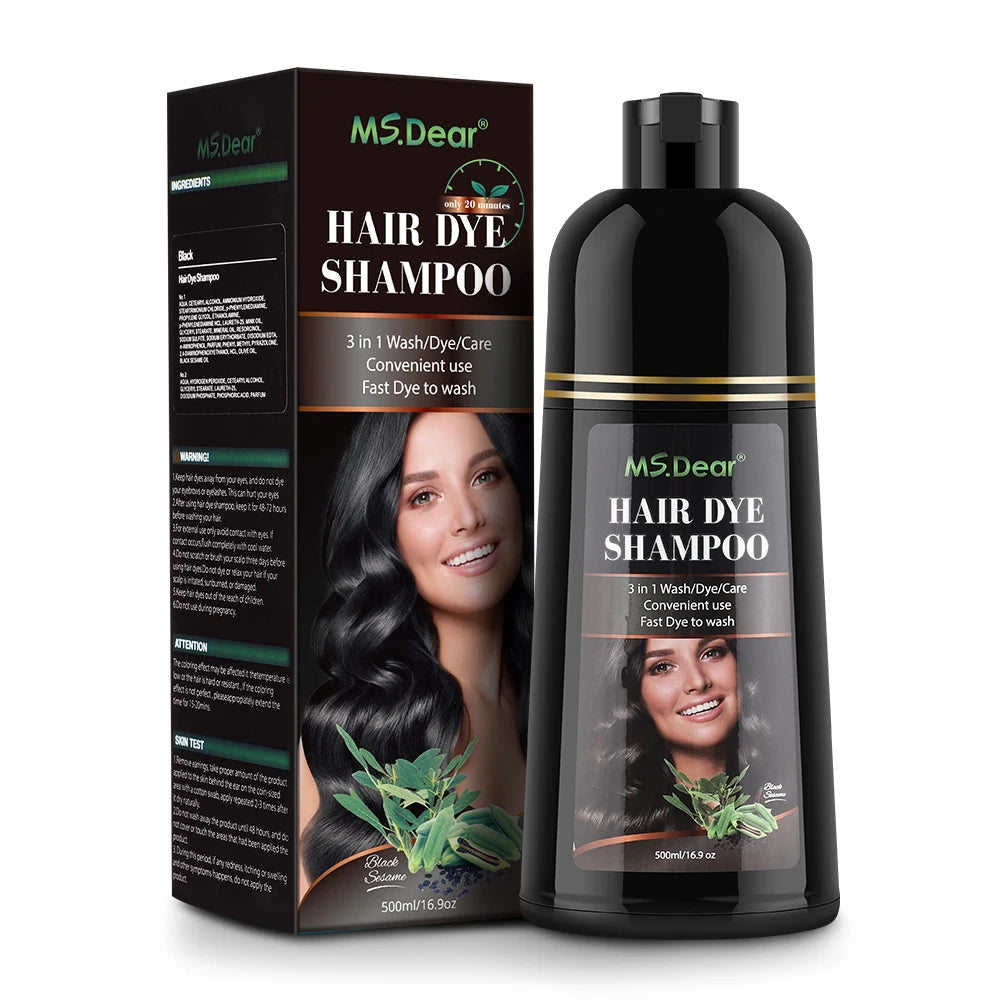 500ml Instant Black Dye Shampoo Black Brown Hair Coloring Natural Herbal Ginseng Hair Repair Shampoo Gray White Hair Dyed Black
