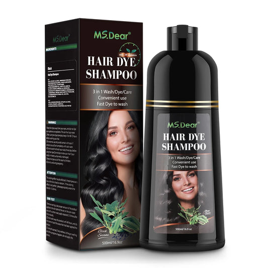 500ml Instant Black Dye Shampoo Black Brown Hair Coloring Natural Herbal Ginseng Hair Repair Shampoo Gray White Hair Dyed Black