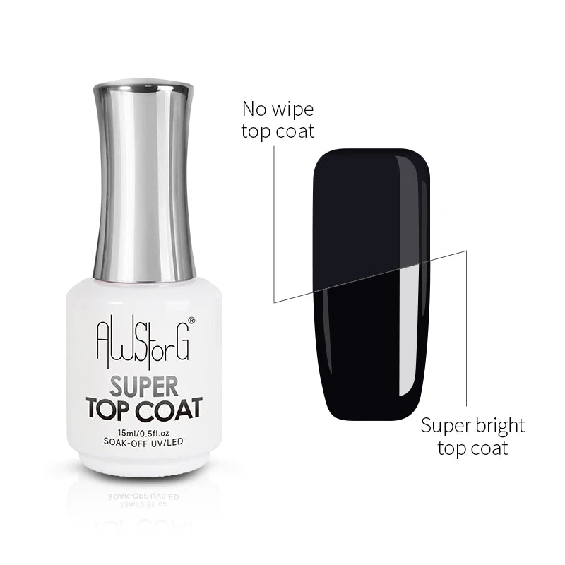 AWStorG Top Coat 15ML - No Wipe Long Lasting Shiny UV Gel