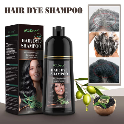 500ml Instant Black Dye Shampoo Black Brown Hair Coloring Natural Herbal Ginseng Hair Repair Shampoo Gray White Hair Dyed Black