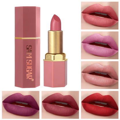 Vibrant and even color lipstick.