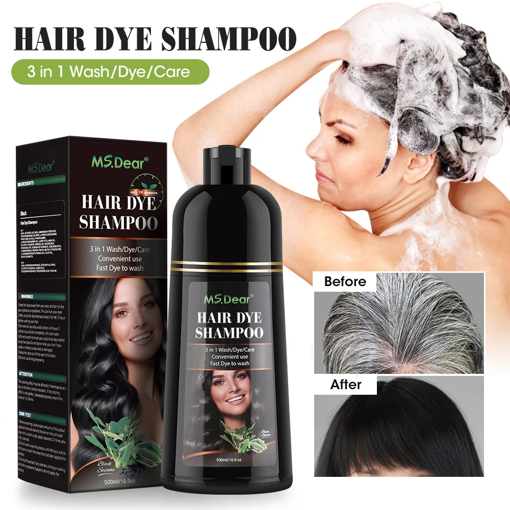 500ml Instant Black Dye Shampoo Black Brown Hair Coloring Natural Herbal Ginseng Hair Repair Shampoo Gray White Hair Dyed Black