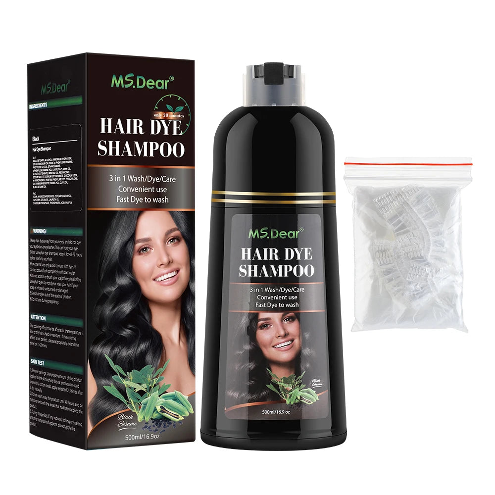 500ml Instant Black Dye Shampoo Black Brown Hair Coloring Natural Herbal Ginseng Hair Repair Shampoo Gray White Hair Dyed Black