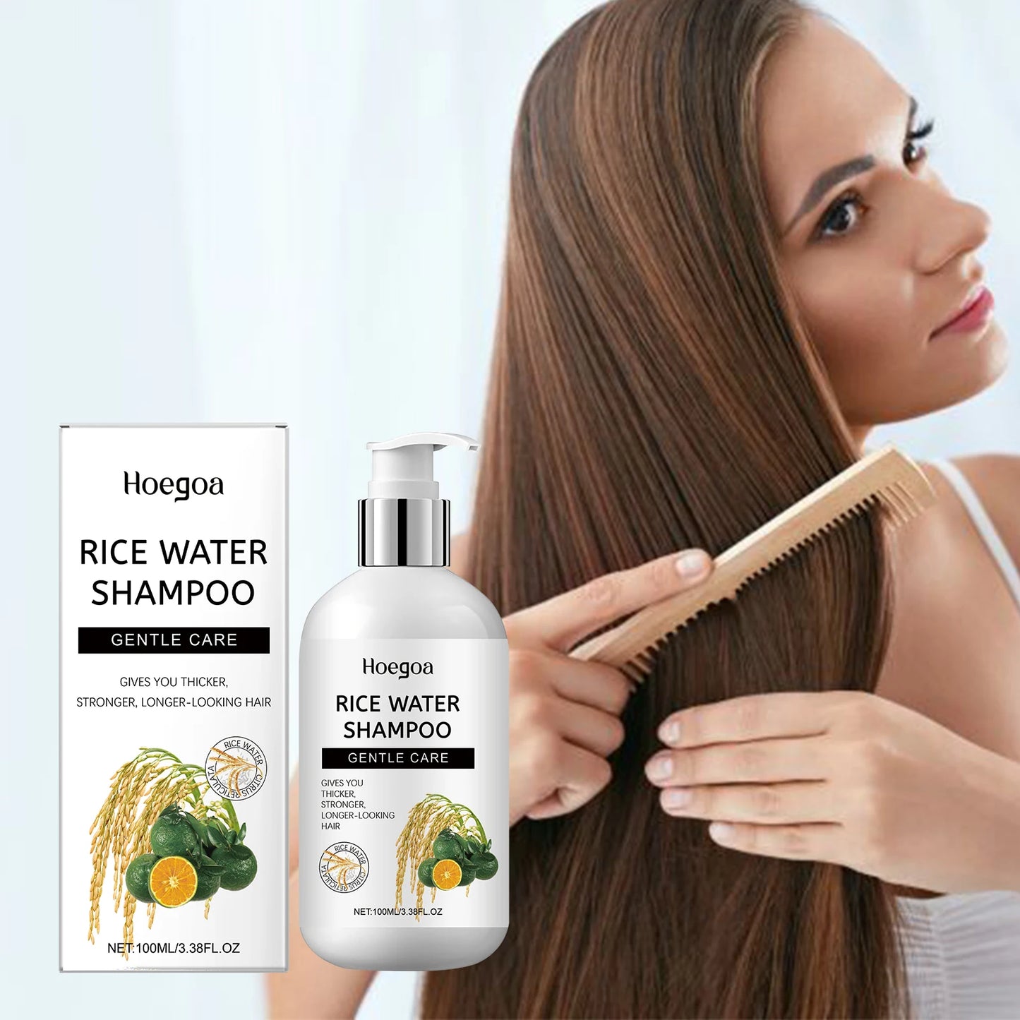 HOEGOA Champú de agua de arroz, para un cabello fuerte suave y largo.