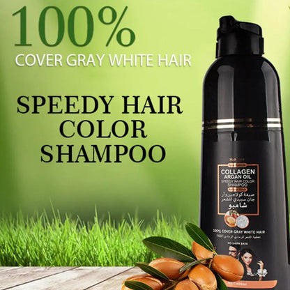 HAIR CARE Champú de aceite de argán y colágeno para un color de cabello negro natural.