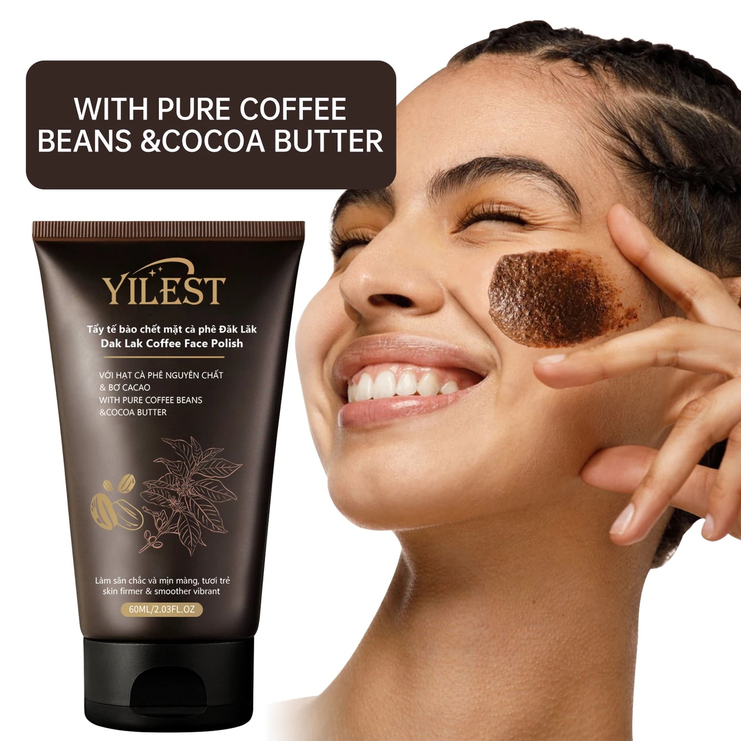 Exfoliante facial con estractos de café y cacao YILEST