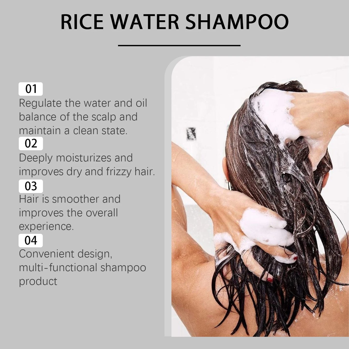 HOEGOA Champú de agua de arroz, para un cabello fuerte suave y largo.