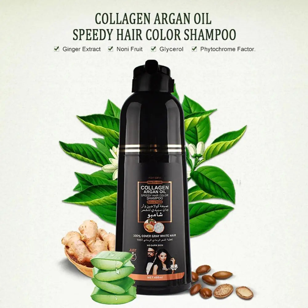 HAIR CARE Champú de aceite de argán y colágeno para un color de cabello negro natural.