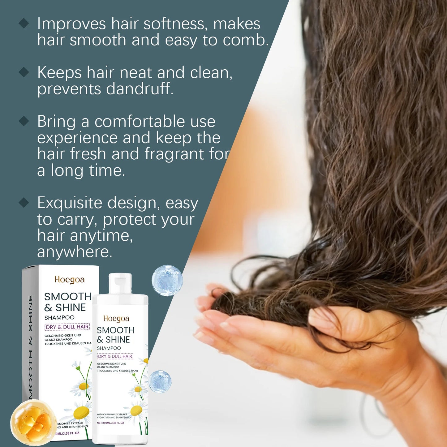 HOEGOA Champú para cabello seco y opacado, recibe brillo y suavidad.