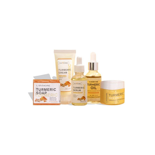 Set of Turmeric Cream, Turmeric Oil, Turmeric Serum, Turmeric Soap and Turmeric Face Cream.