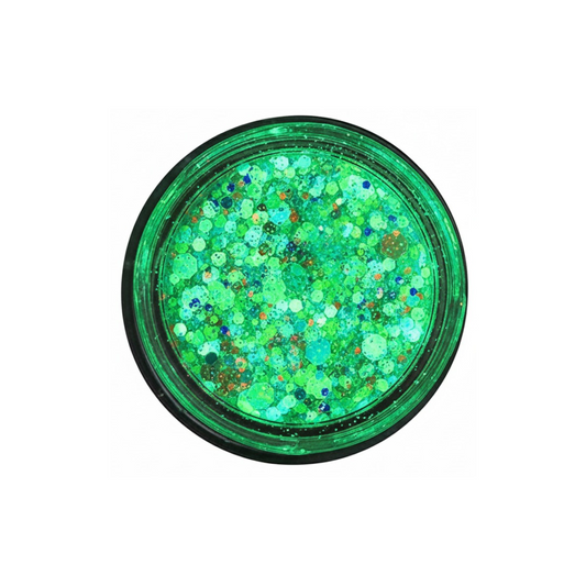 Set de 12 geles de purpurina luminosa y colores vibrantes.
