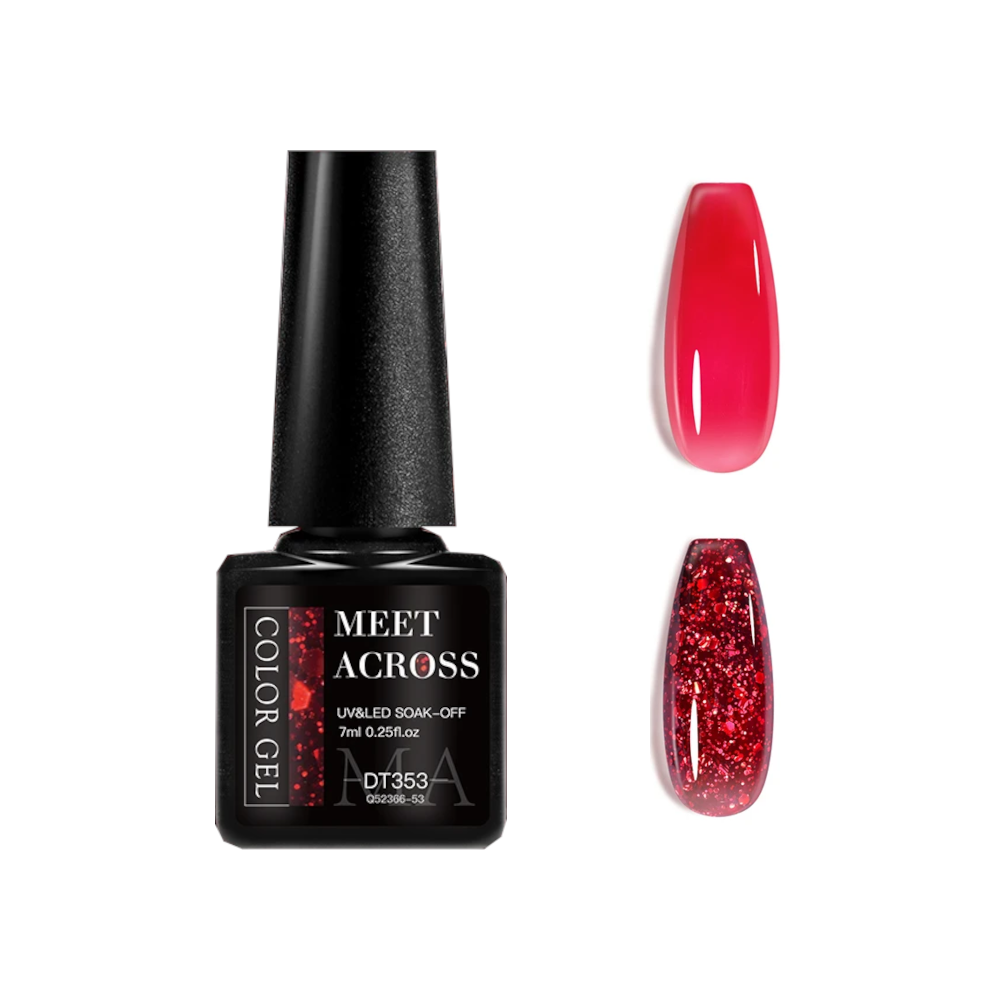 MEET ACROSS Gel Nail Polish 7ML - Crystal Red Semi Permanent UV