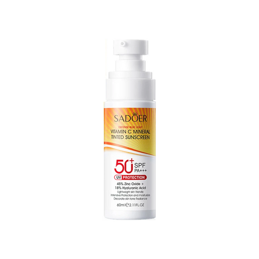 Protector solar con color minera vitamina C, con oxido de zinc y ácido hialurónico.