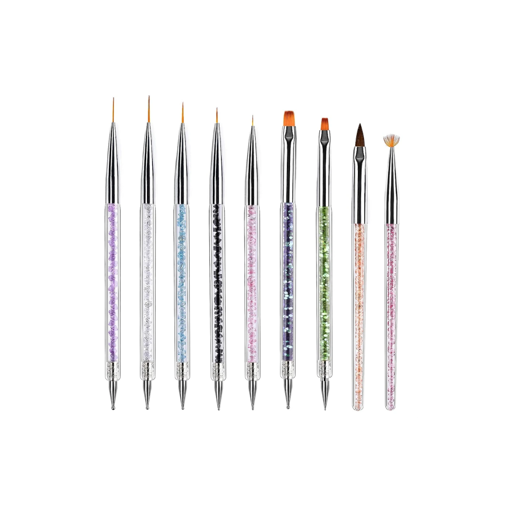 Set of 9 Nail Art Brushes - Acrylic, Liner and Dotting