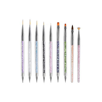 Set of 9 Nail Art Brushes - Acrylic, Liner and Dotting