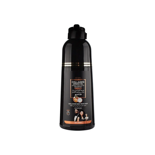 HAIR CARE Champú de aceite de argán y colágeno para un color de cabello negro natural.
